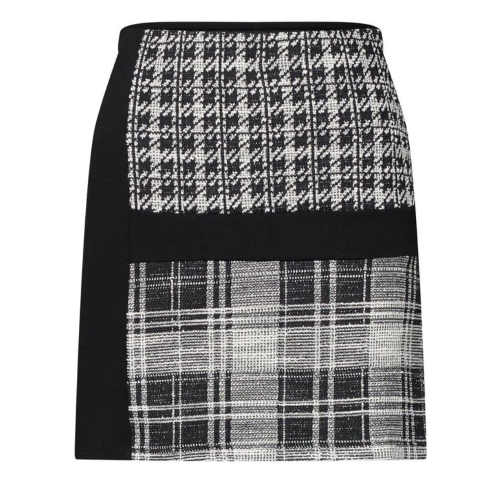 Desigual Women's Kape Black Herringbone Plaid Stetch Mini Skirt - Size L - NWT